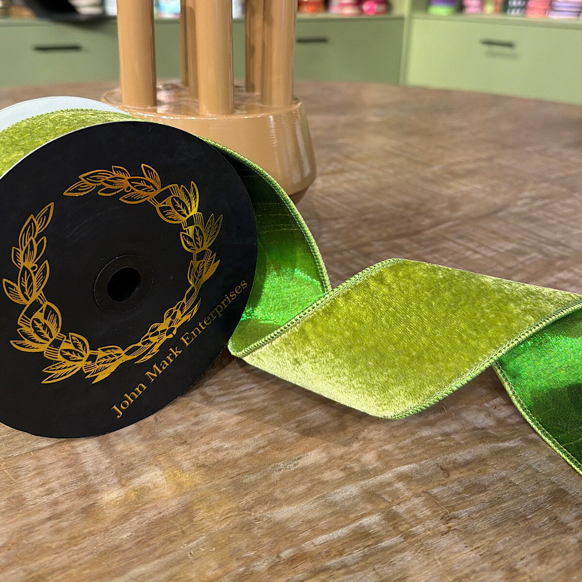 John Mark Enterprises Velvet Metallic Dupion Fused Apple-2.5x10yd