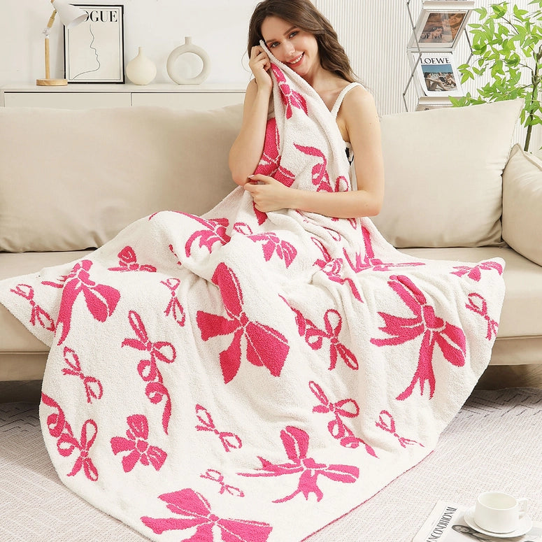 Ribbon Pattern Print Cozy Soft Throw Blanket