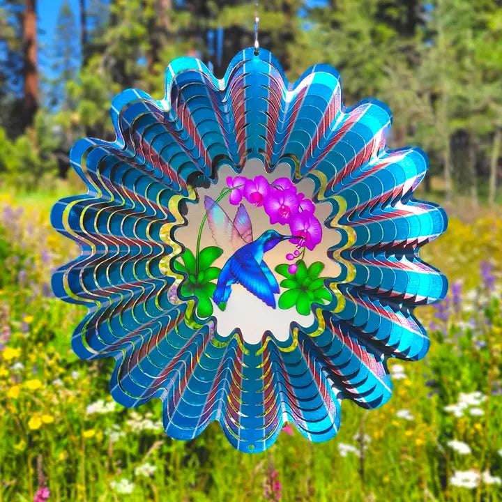 Spinfinity Designs Animated Blue Hummingbird - Large Wind Spinner