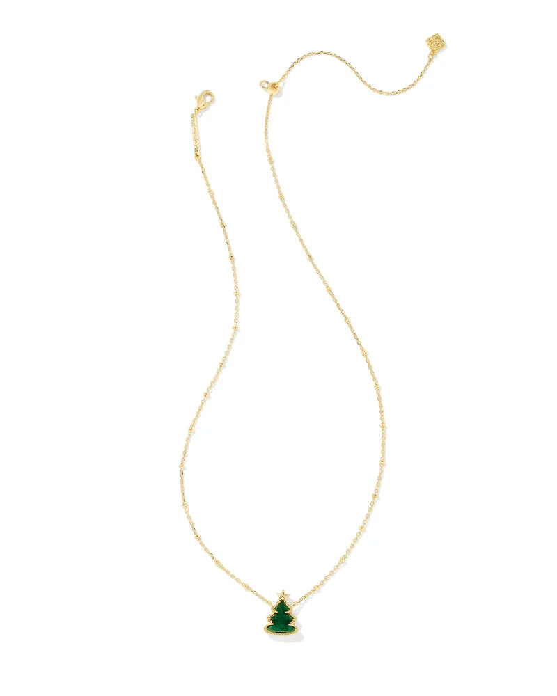 Kendra Scott Holiday Tree Gold Short Pendant Necklace in Green Quartzite