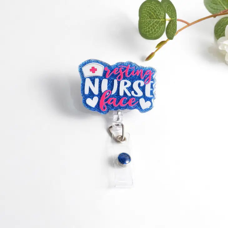 Outside the Box Glitterific Badge Reel Nurse Face