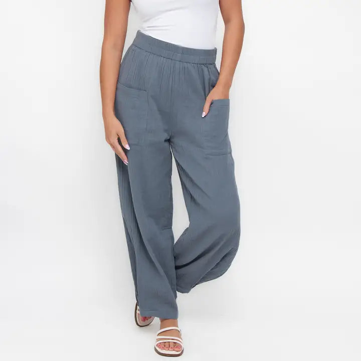 Elsie & Zoey Tapered Pants Jasmine Patch Pocket Cotton Gauze