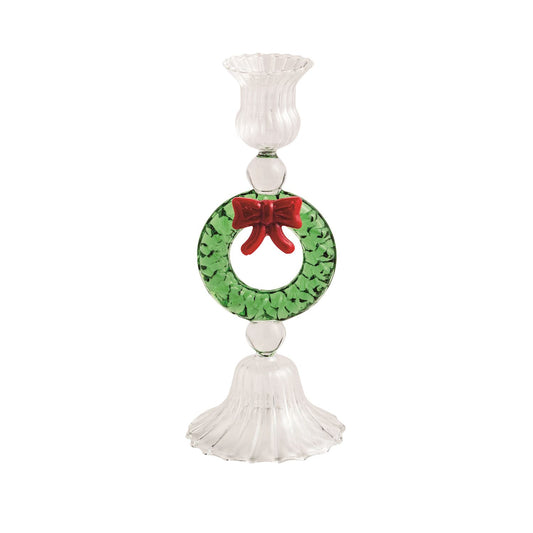 MUD PIE WREATH GLASS TAPER HOLDER