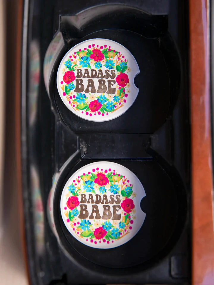 Natural Life Car Coasters, Set of 2 - Badass Babe