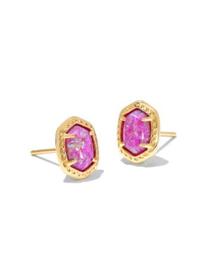 KENDRA SCOTT DAPHNE FRAMED STUD EARRINGS GOLD MAGENTA KYOCERA OPAL