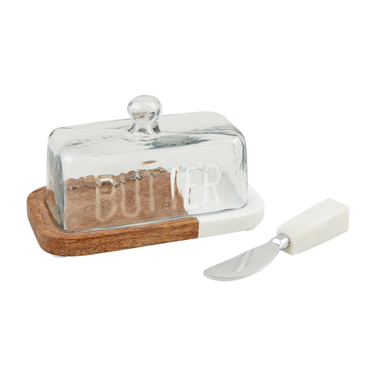 MUD PIE WOOD MARBLE BUTTER DISH