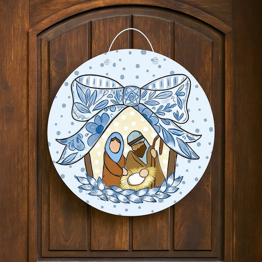 Baxter & Me Blue Ribbon Bow Nativity Door Hanger