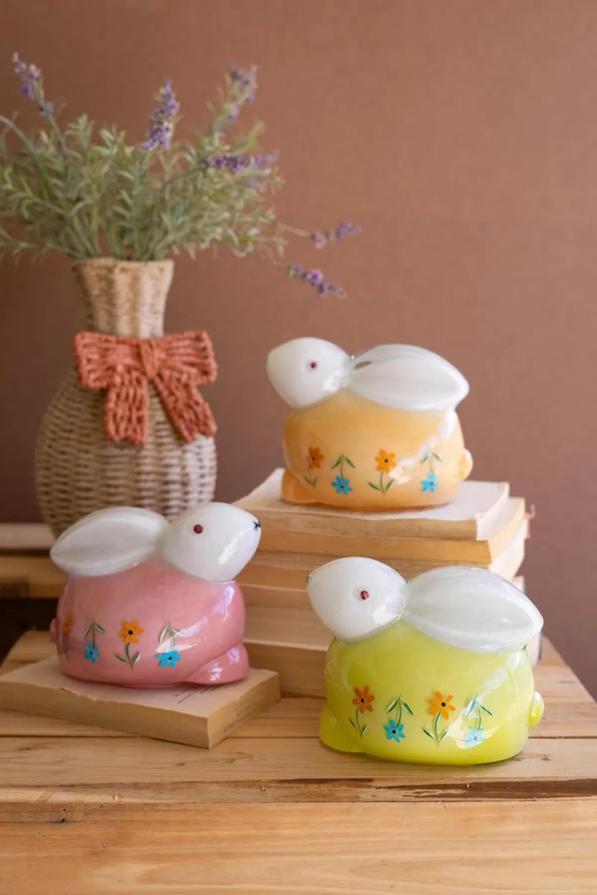 Kalalou Hand-Painted Glass Bunnies