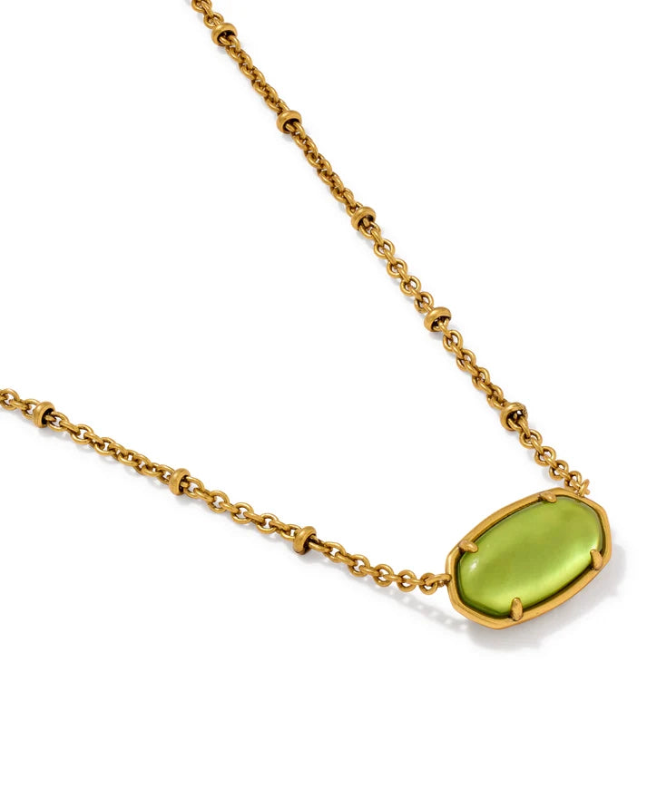 KENDRA SCOTT TIGER STRIPED ELISA SHORT PENDANT NECKLACE VINTAGE GOLD CHARTREUSE GREEN MOTHER OF PEARL