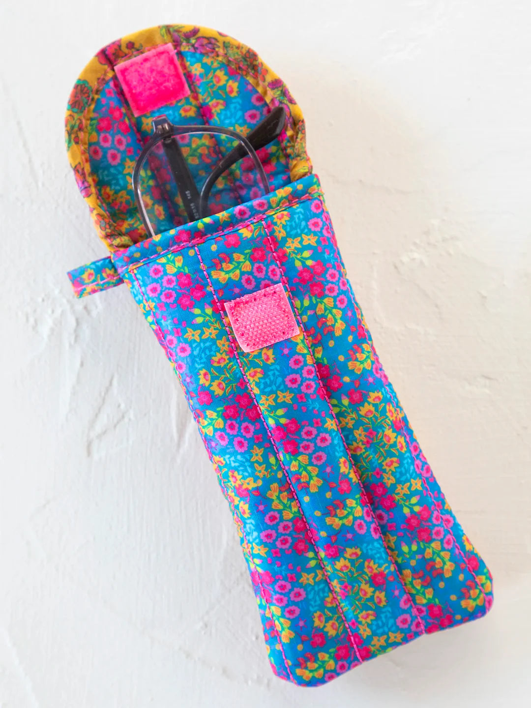 Natural Life Puffy Glasses Case-Neon Turquoise Floral