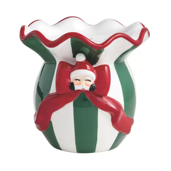 MUD PIE SANTA GREEN STRIPES PILLAR HOLDER