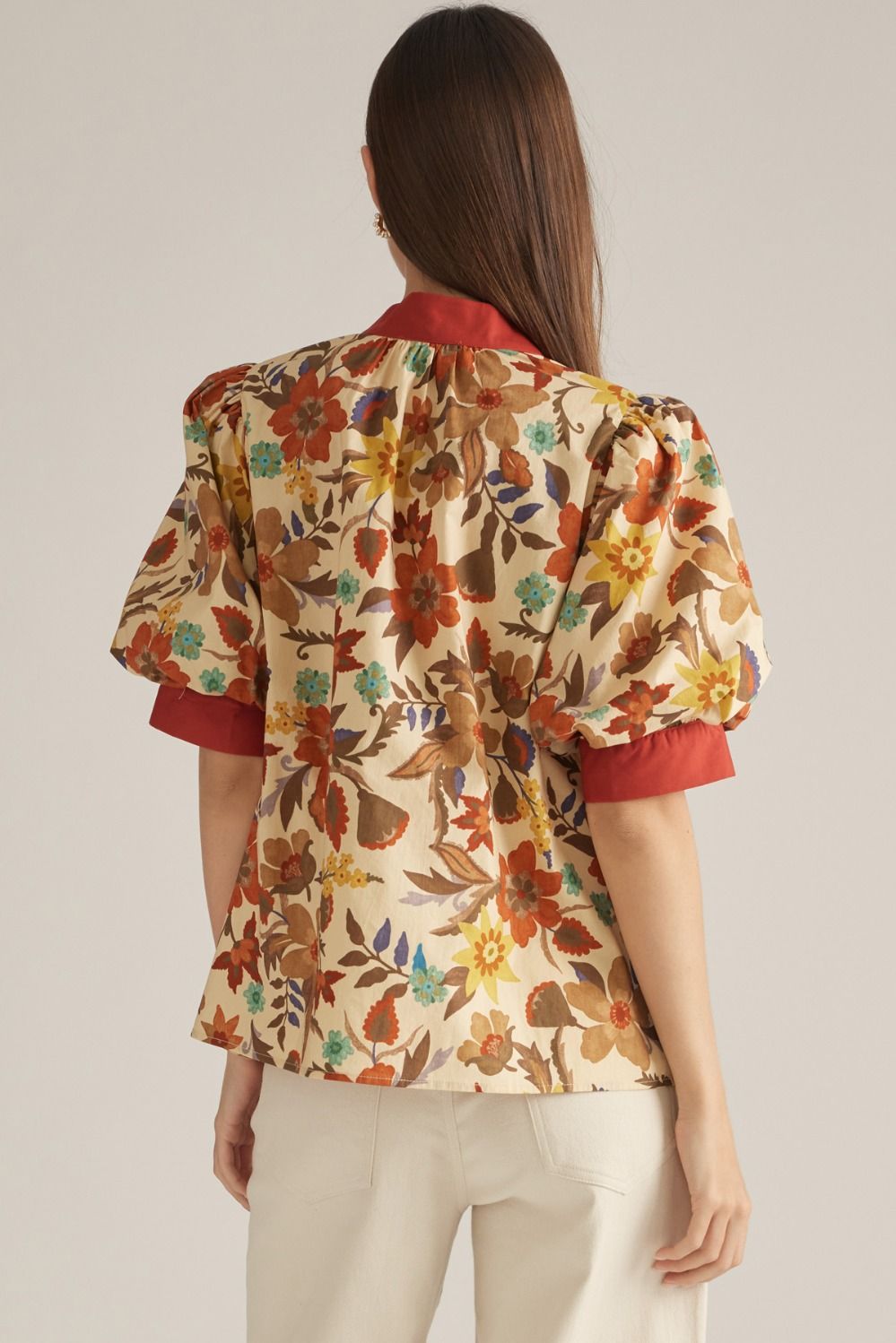 Entro Printed Short Puff Sleeve Top