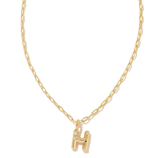 KENDRA SCOTT CRYSTAL LETTER H SHORT PENDANT NECKLACE GOLD WHITE CZ