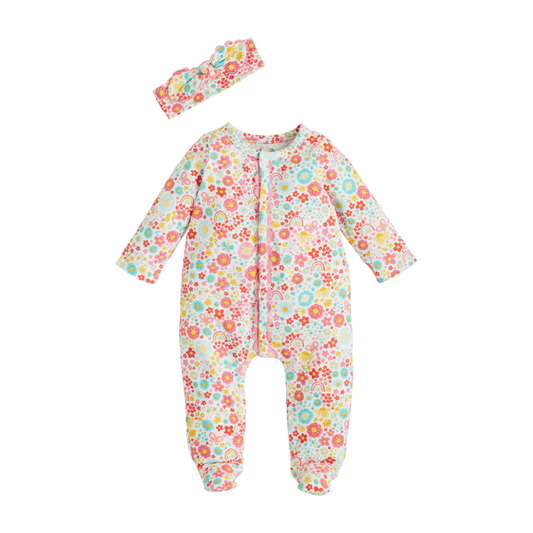 MUD PIE RAINBOW FLORAL BABY SLEEPER SET