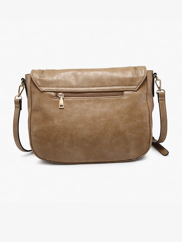 Jen & Co. Foster Distressed Dual Zip Crossbody-Khaki