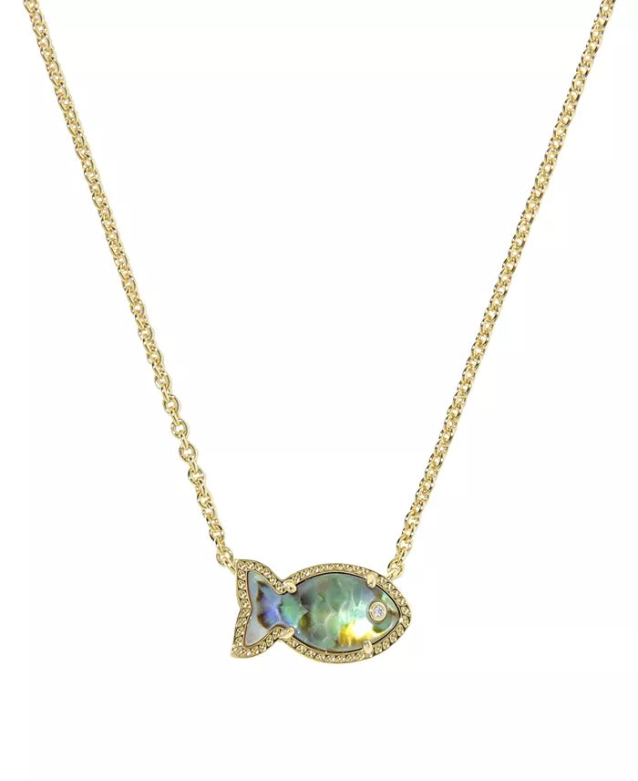 KENDRA SCOTT PARKER FISH SHORT PENDANT NECKLACE GOLD ABALONE SHELL
