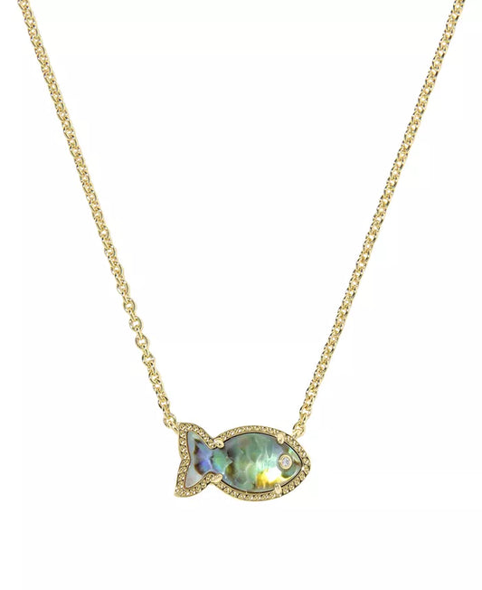 KENDRA SCOTT PARKER FISH SHORT PENDANT NECKLACE GOLD ABALONE SHELL