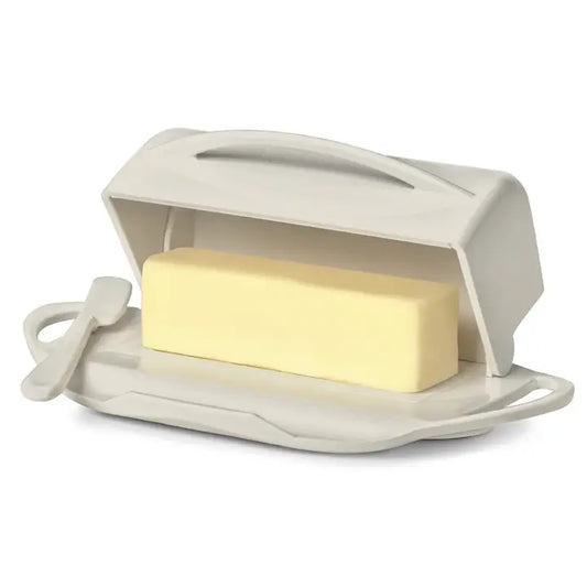 Butterie Countertop Flip-Top Butter Dish w/ Matching Spreader - Ivory