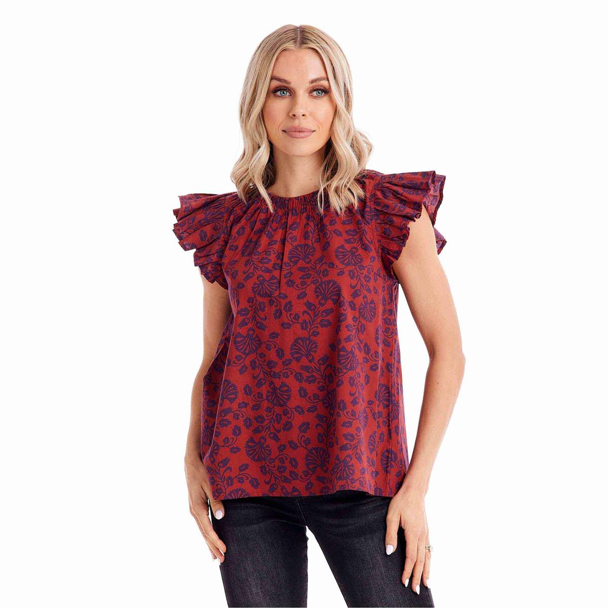 MUD PIE RED FLORAL SALMA TOP