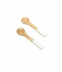 My Savory Table Acacia Wood and Enamel Serving Set-Moon White