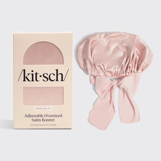 Kitsch Adjustable Oversized Satin Bonnet- Blush