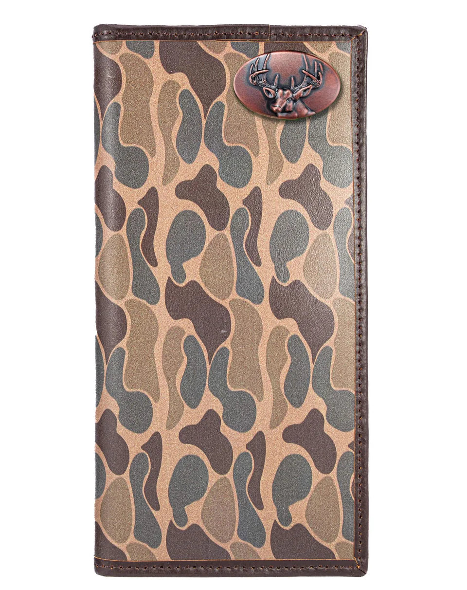 ZEP-PRO BUCK MEN'S SECRETARY OLD SCHOOL CAMO LEATHER WALLET.