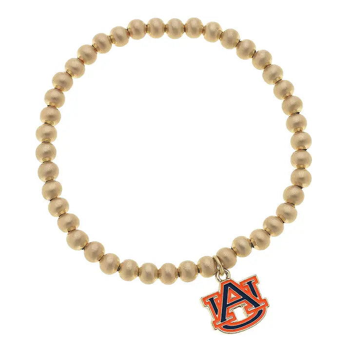 Canvas Style Auburn Tigers Ball Bead Stretch Bracelet in Satin Gold