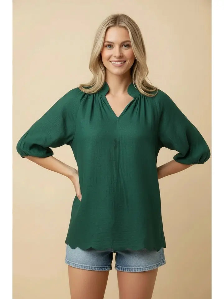 Heimish Three-Quarter Puff Sleeve Blouse