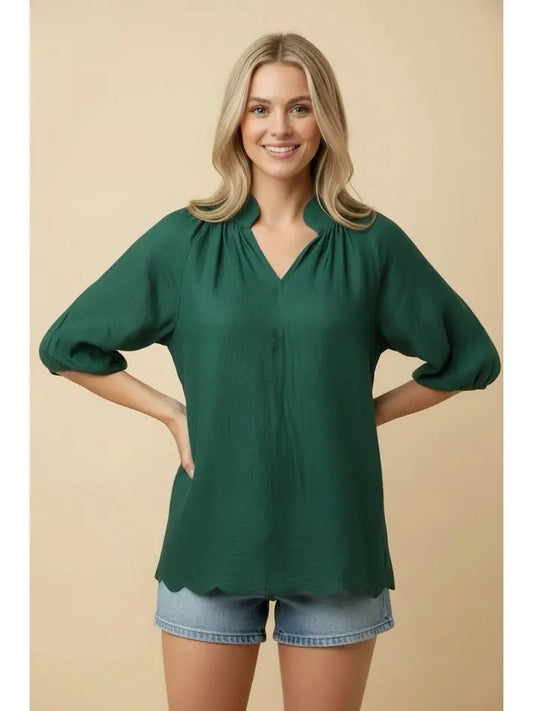Heimish Three-Quarter Puff Sleeve Blouse