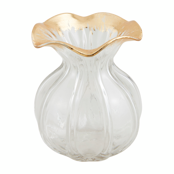 MUD PIE SMALL GOLD EDGE RUFFLE VASE