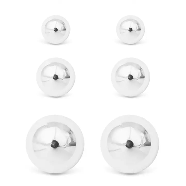 Amanda Blu Silver Crystal Polished Ball Stud Triplet Earrings
