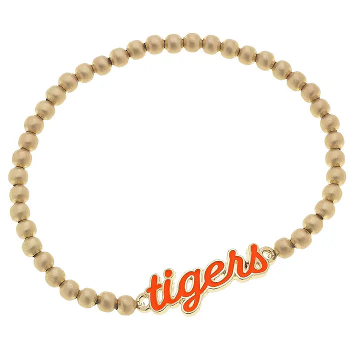 Canvas Style Auburn Tigers Enamel Script Stretch Bracelet in Burnt Orange