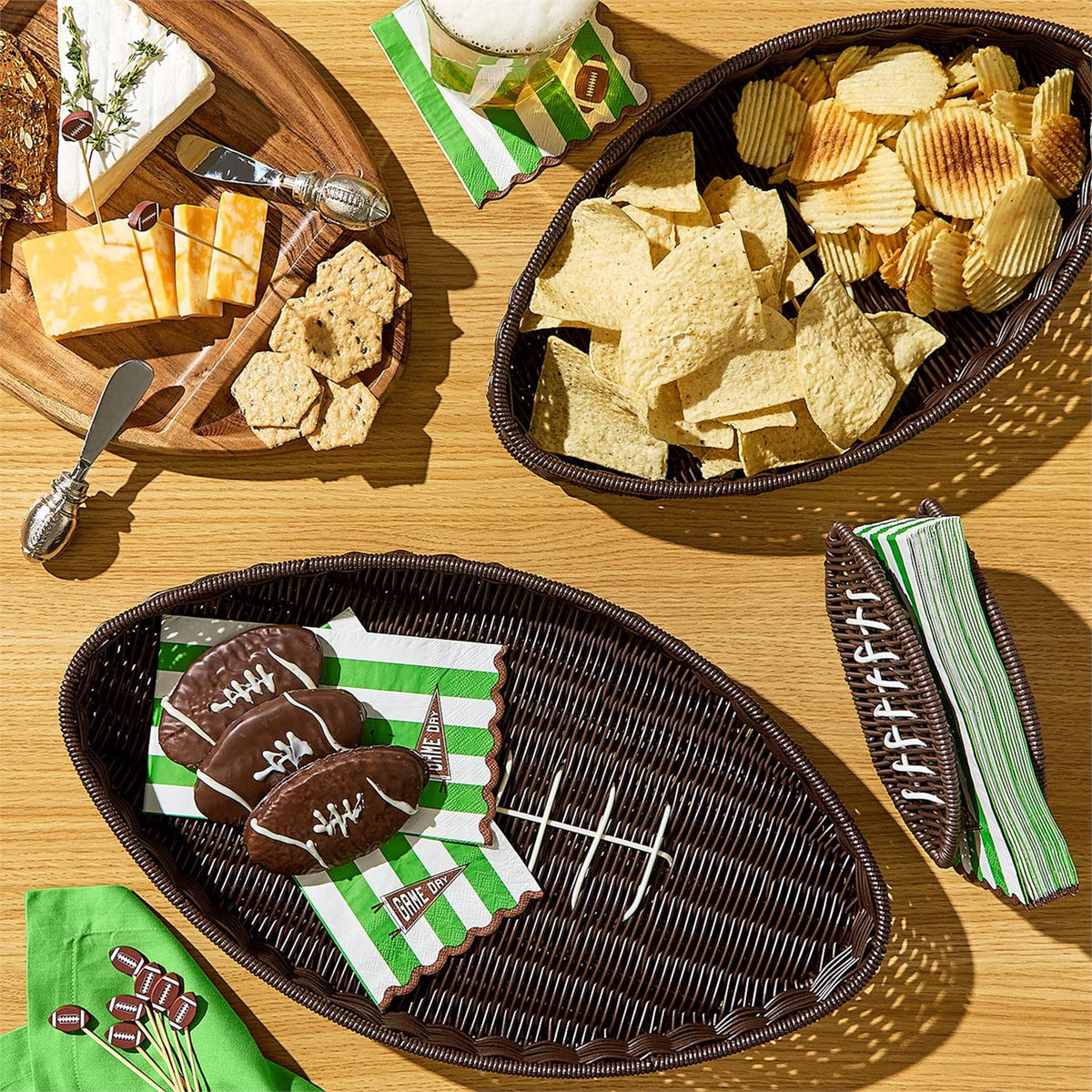 Two's Company Game Day Football Napkin Holder - Faux Wicker