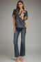 Entro Floral Print Short Puff Sleeve Split-Neck Top
