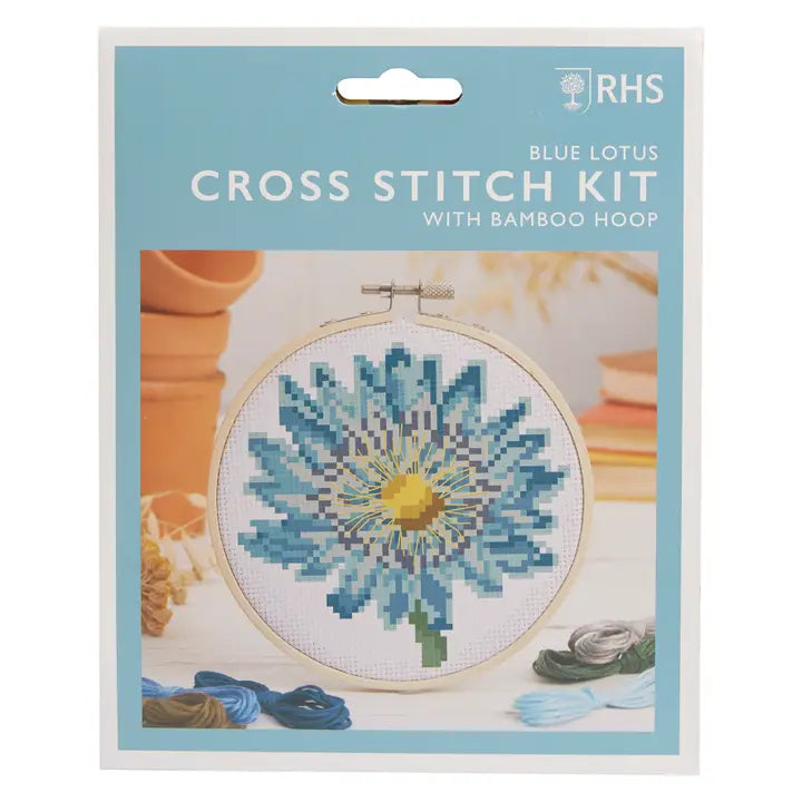 Rhs Cross Stitch Kit, Multicoloured, 5", Blue Lotus