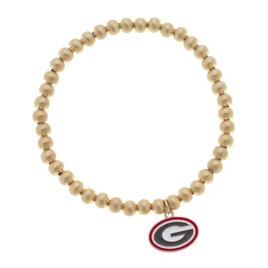 Canvas Style Georgia Bulldogs Ball Bead Stretch Bracelet in Satin Gold