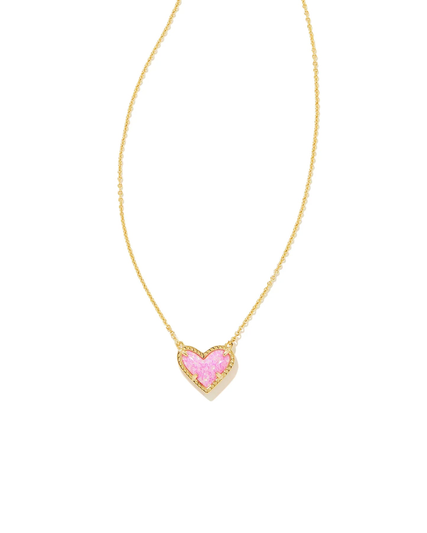 Kendra Scott Ari Heart Gold Pendant Necklace in Bubblegum Pink