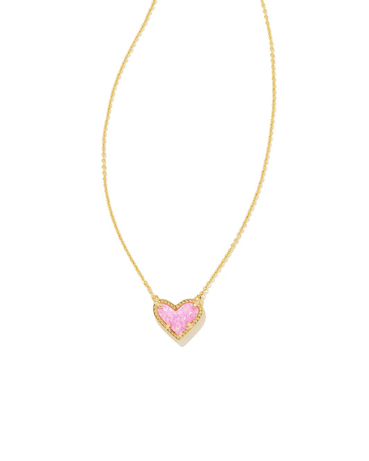 Kendra Scott Ari Heart Gold Pendant Necklace in Bubblegum Pink