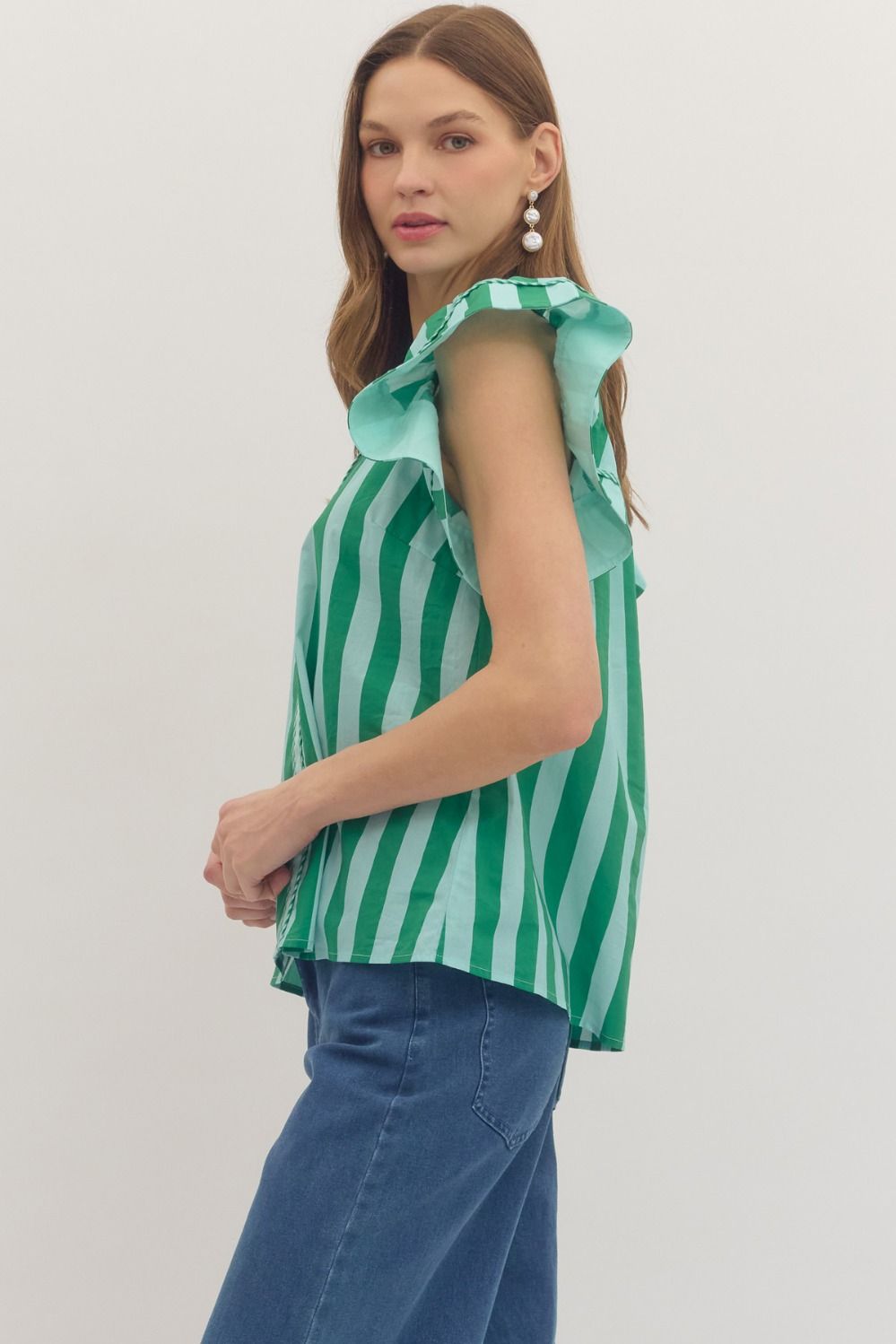 Entro Striped Flutter Sleeve Top