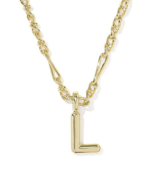 KENDRA SCOTT BUBBLE LETTER L SHORT PENDANT NECKLACE GOLD