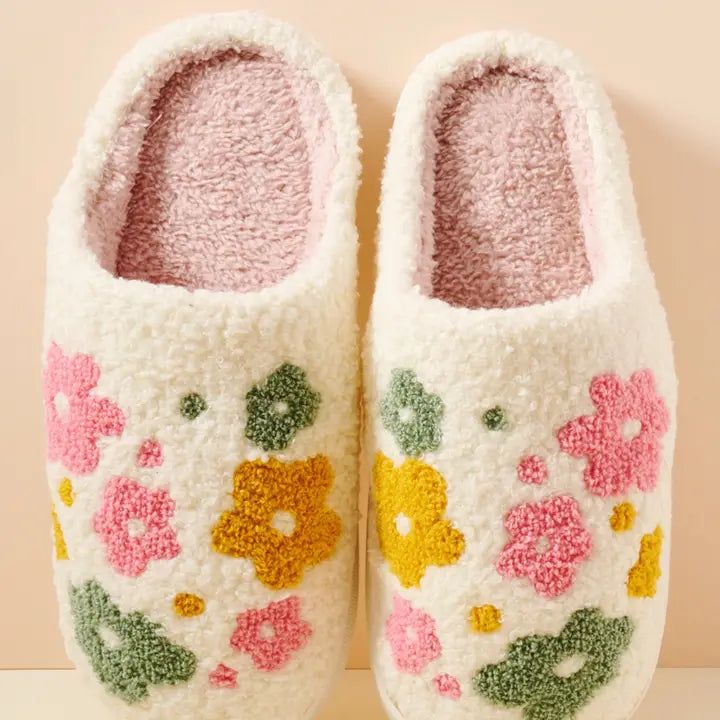 Love and Repeat Flower Fuzzy Fleece Soft Slipper