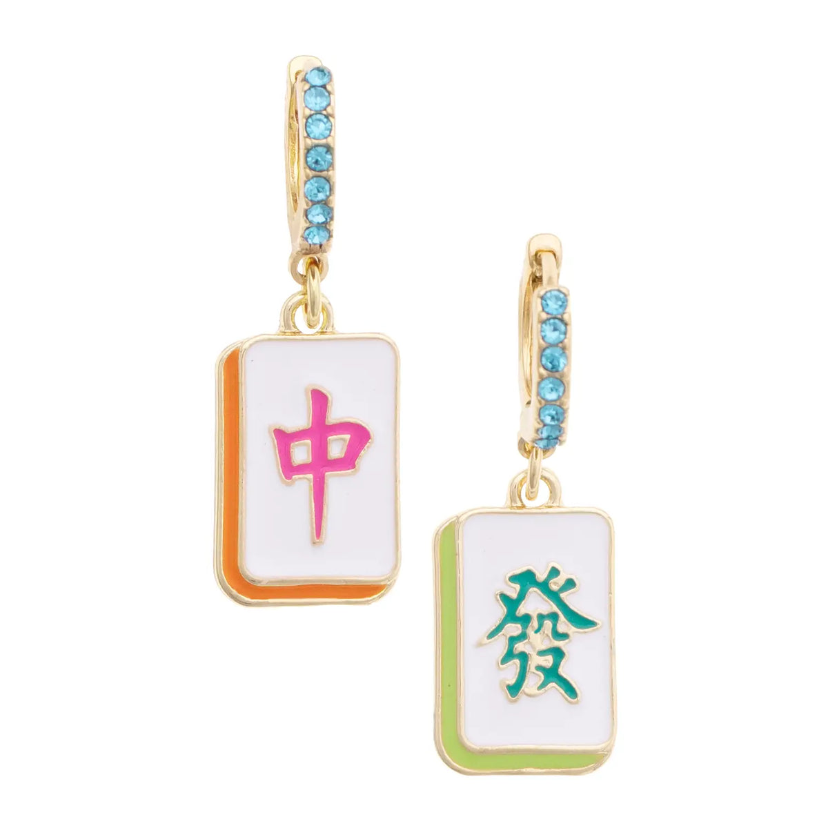 Canvas Style Oh My Mahj Pave Huggie Hoop Earrings in Pastel Multi