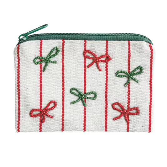 MUD PIE CHRISTMAS BOWS BEADED POUCH