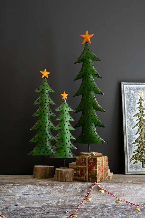 Kalalou Recycled Iron Christmas Trees on Wood Bases