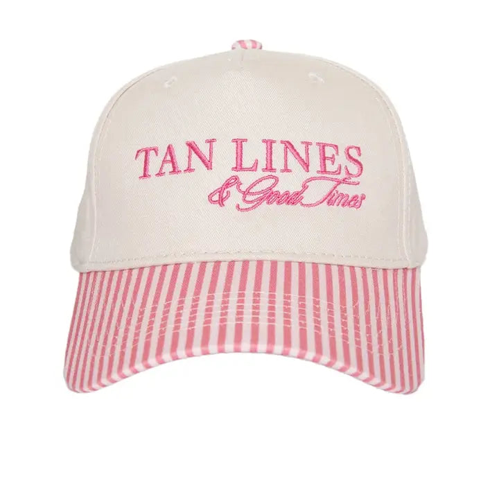 Katydid Tan Lines & Good Times Trucker Hat-Pink and Light Pink Stripe