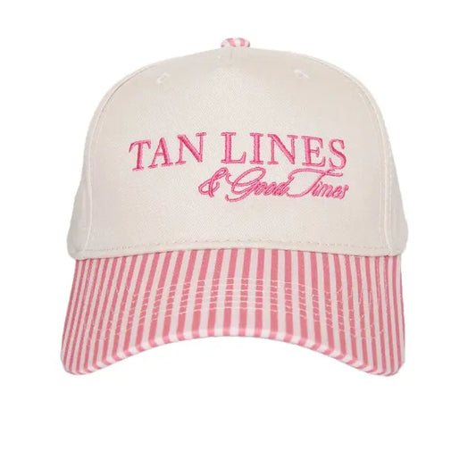 Katydid Tan Lines & Good Times Trucker Hat-Pink and Light Pink Stripe