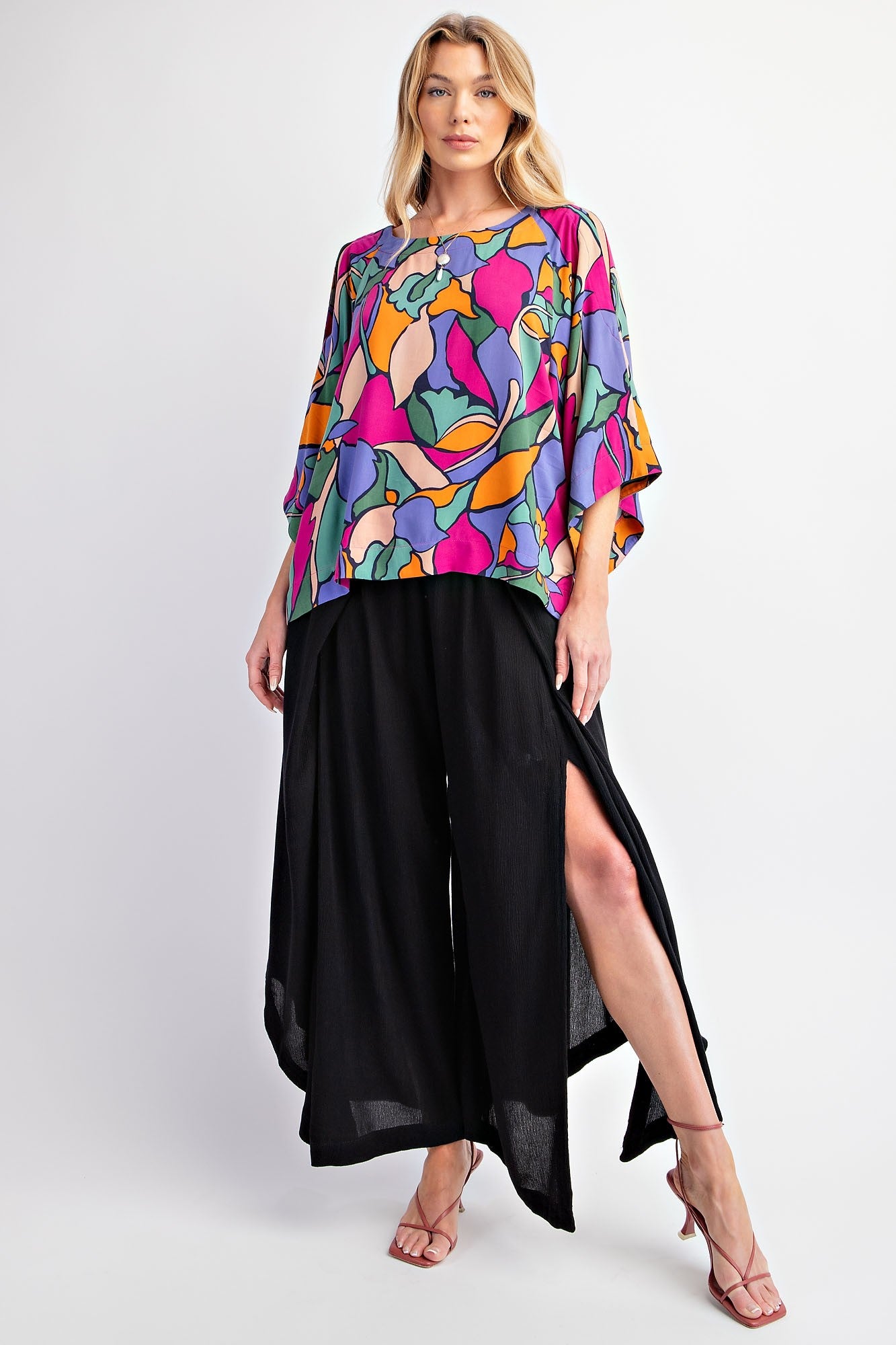 Easel Geo Printed Rayon Challis Woven Top