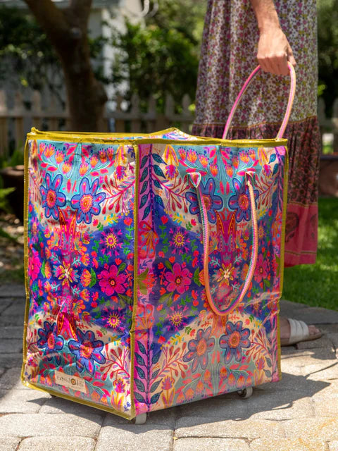 Natural Life Rolling Tote Bag-XL Royal Blue Folk Flower