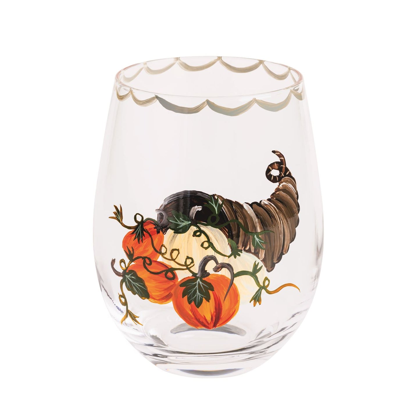MUD PIE CORNUCOPIA PAINTED WINE GLASS