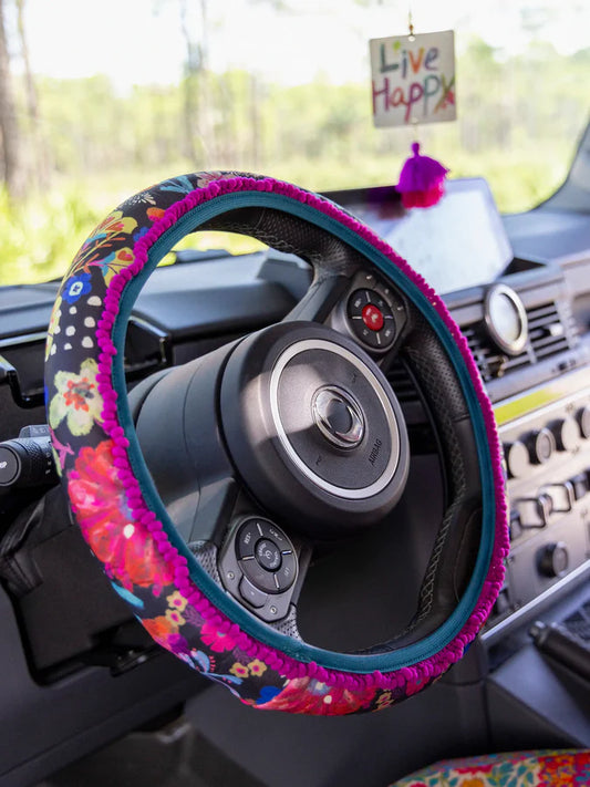 Natural Life Steering Wheel Cover, 15"-Black Floral